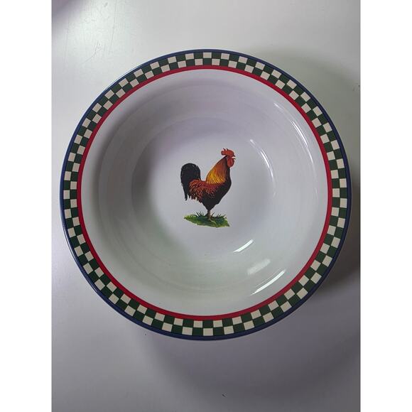 ELLA'S ROOSTER by International Red Checkered Border 6.5" Bowls Set of 4 - Picture 2 of 7